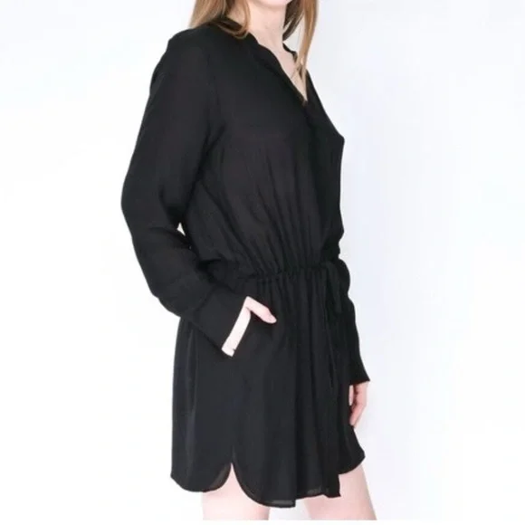 NILI LOTAN Henley Button Down Silk Dress Black Size Medium Luxury Minimalist - Picture 13 of 15